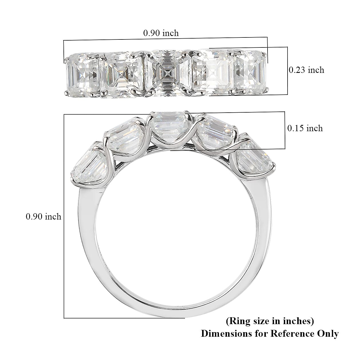 Asscher Cut Moissanite 5 Stone Ring in Platinum Over Sterling Silver (Size 9.0) 3.35 ctw image number 5