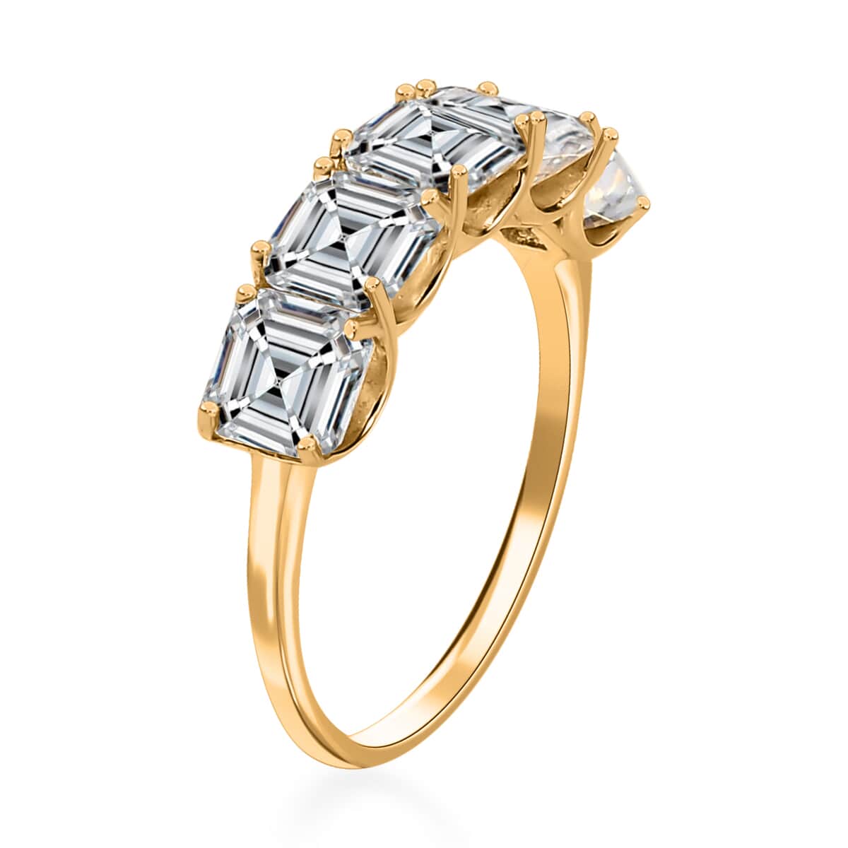 Asscher Cut Moissanite 5 Stone Ring in Vermeil Yellow Gold Over Sterling Silver (Size 7.0) 3.35 ctw image number 3