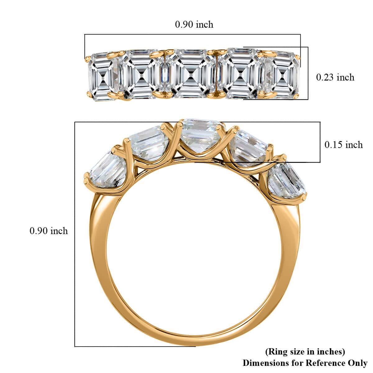 Asscher Cut Moissanite 5 Stone Ring in Vermeil Yellow Gold Over Sterling Silver (Size 7.0) 3.35 ctw image number 5