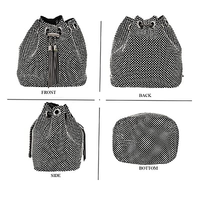 Black Crystal, with Tassel lock, Bucket Bag with a long Strap