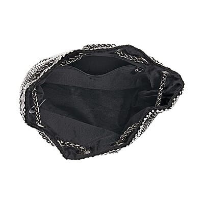 Black Crystal, with Tassel lock, Bucket Bag with a long Strap
