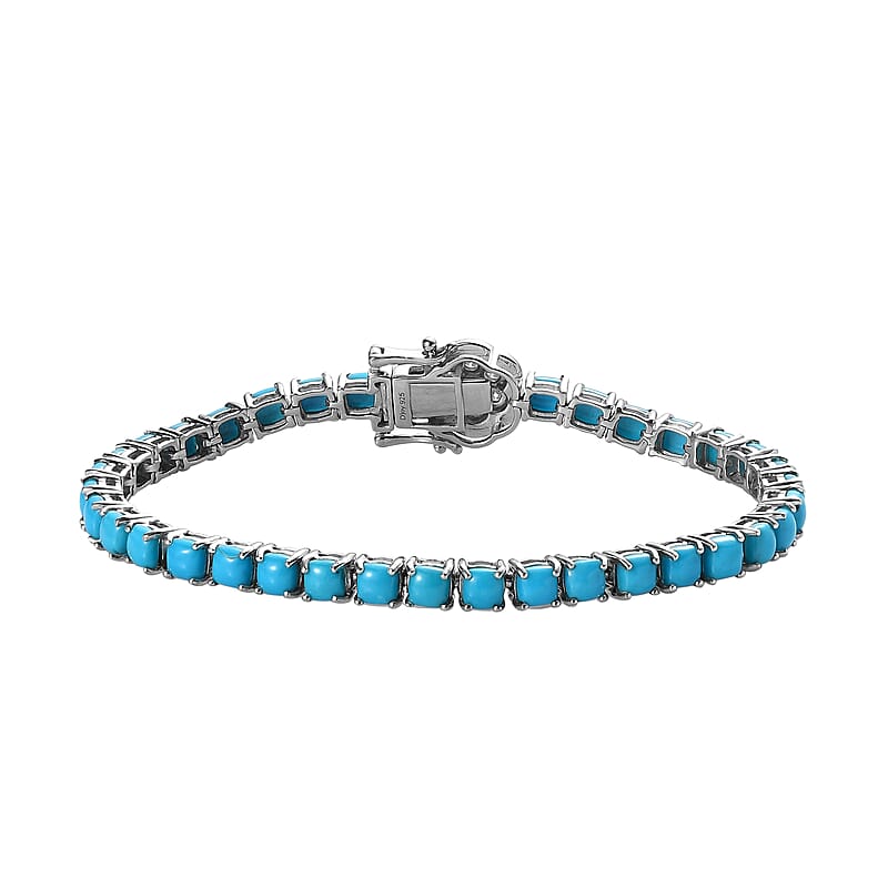 Sleeping Beauty Turquoise and Moissanite Tennis Bracelet in Platinum Over Sterling Silver (6.50 In) 11.50 ctw