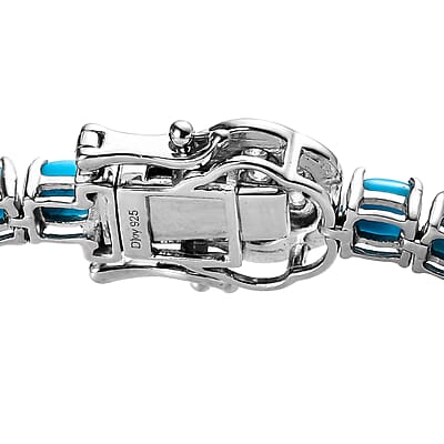 Sleeping Beauty Turquoise and Moissanite Tennis Bracelet in Platinum Over Sterling Silver (6.50 In) 11.50 ctw