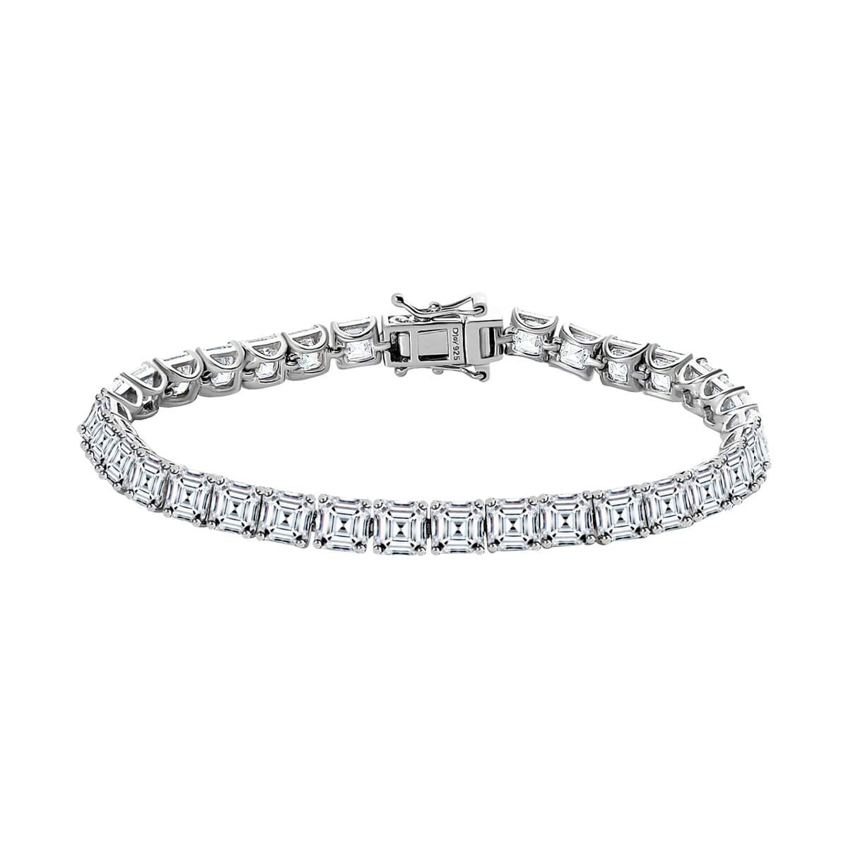 Asscher Cut Moissanite (Oct 5x5mm) Tennis Bracelet in Platinum Over Sterling Silver (6.50 In) (Delivery in 10-15 Business Days) 19.90 ctw image number 0