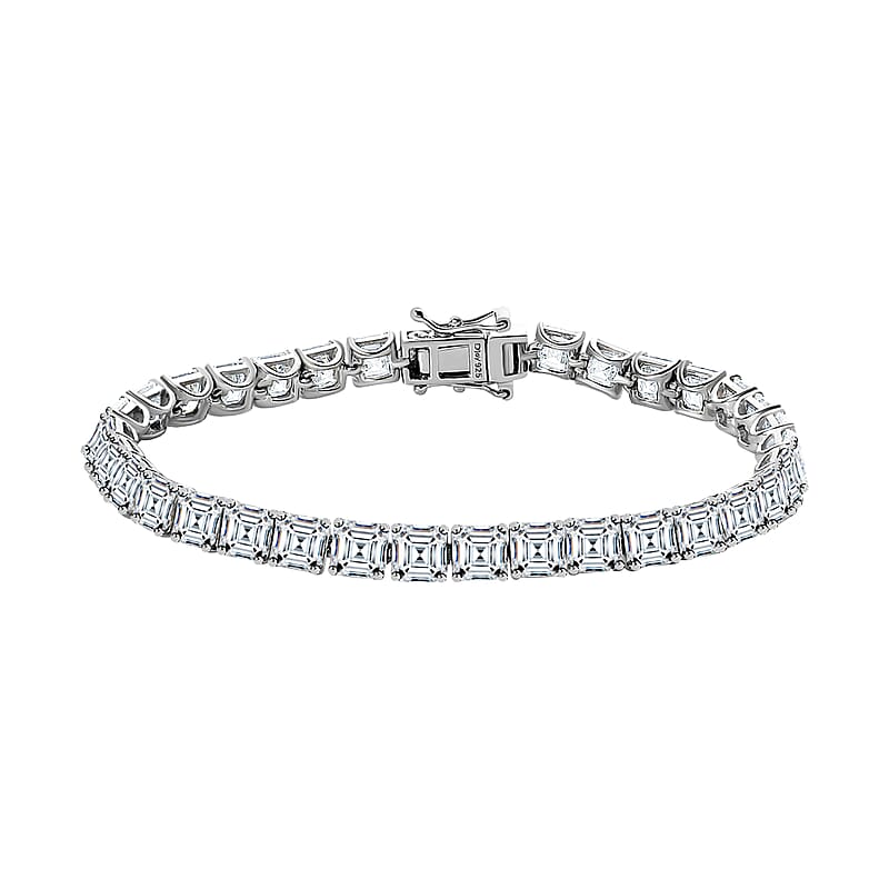 Asscher Cut Moissanite Tennis Bracelet in Platinum Over Sterling Silver (6.50 In) 19.90 ctw