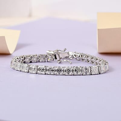 Asscher Cut Moissanite Tennis Bracelet in Platinum Over Sterling Silver (6.50 In) 19.90 ctw