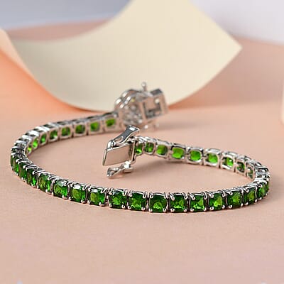 Chrome Diopside and Moissanite Tennis Bracelet in Platinum Over Sterling Silver (6.50 In) 10.75 ctw