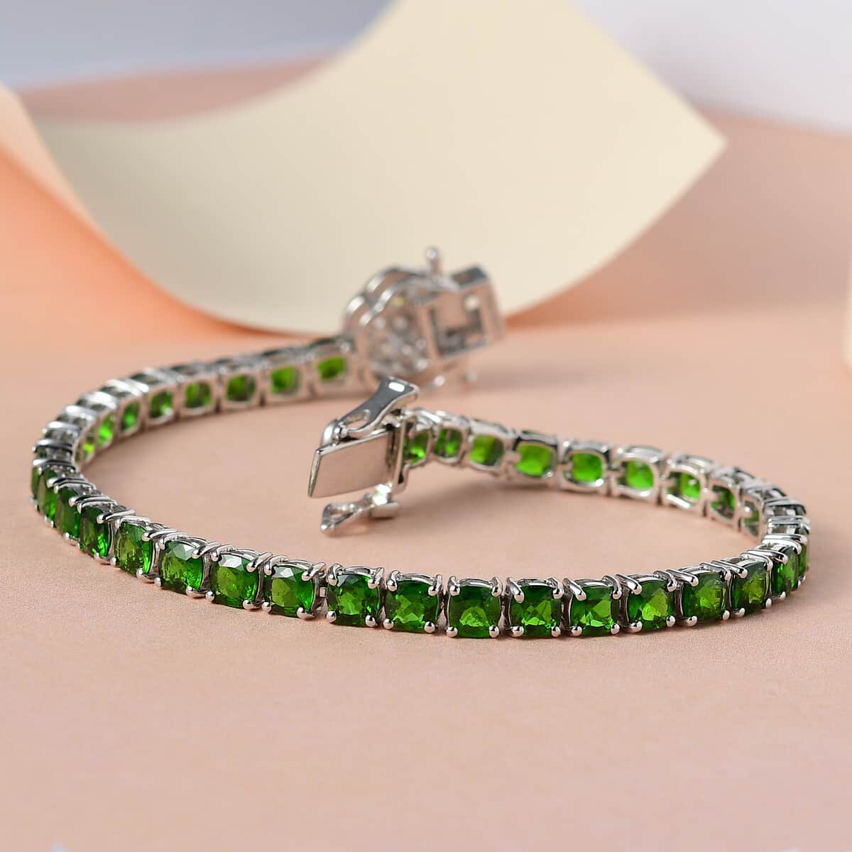 Chrome Diopside and Moissanite Tennis Bracelet in Platinum Over Sterling Silver (6.50 In) 10.75 ctw image number 1