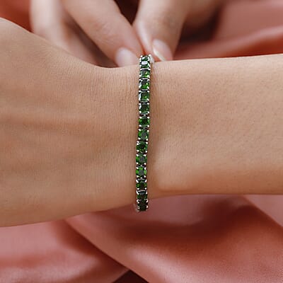 Chrome Diopside and Moissanite Tennis Bracelet in Platinum Over Sterling Silver (6.50 In) 10.75 ctw