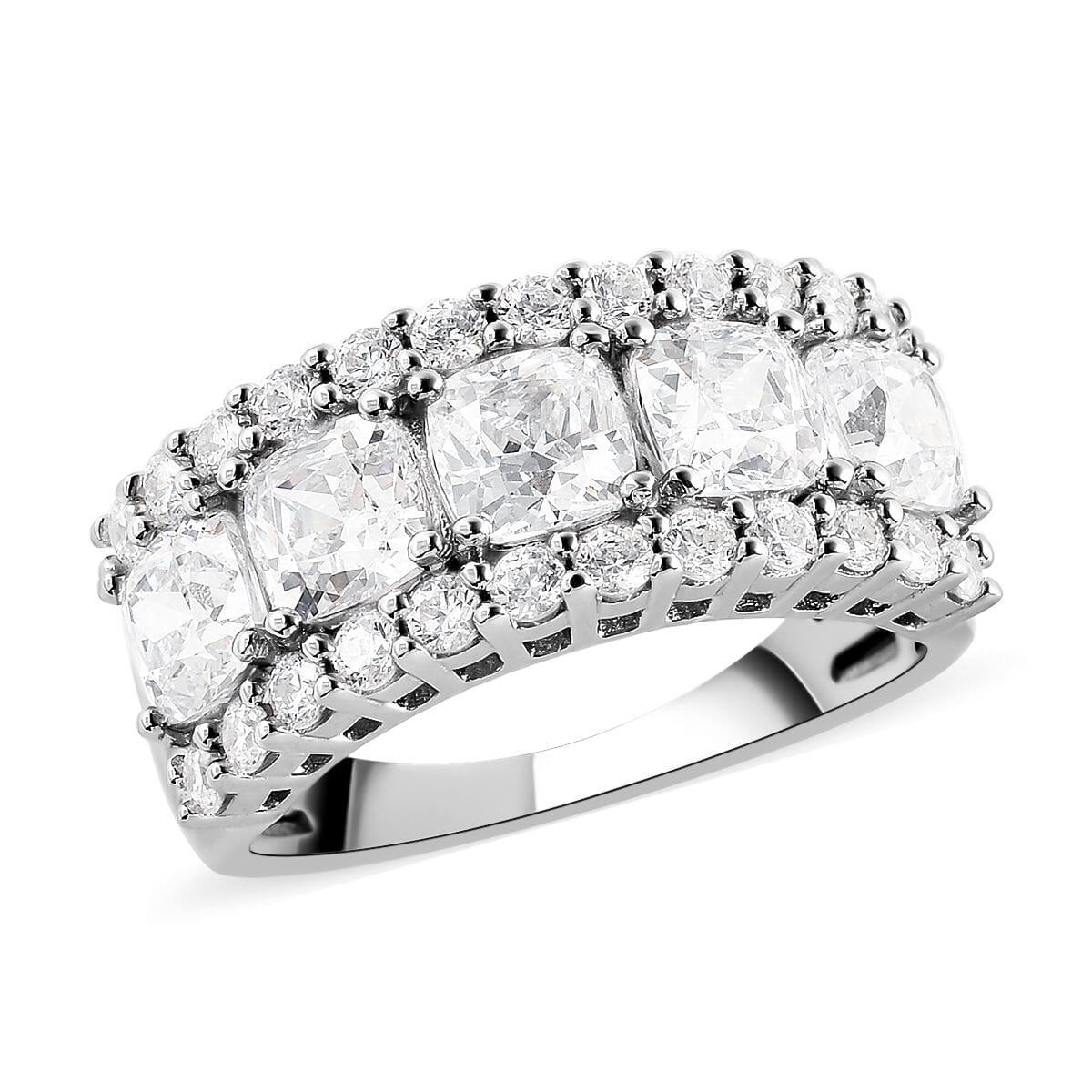 LUSTRO STELLA Made with Finest CZ Ring in Rhodium Over Sterling Silver 7.60 ctw image number 0