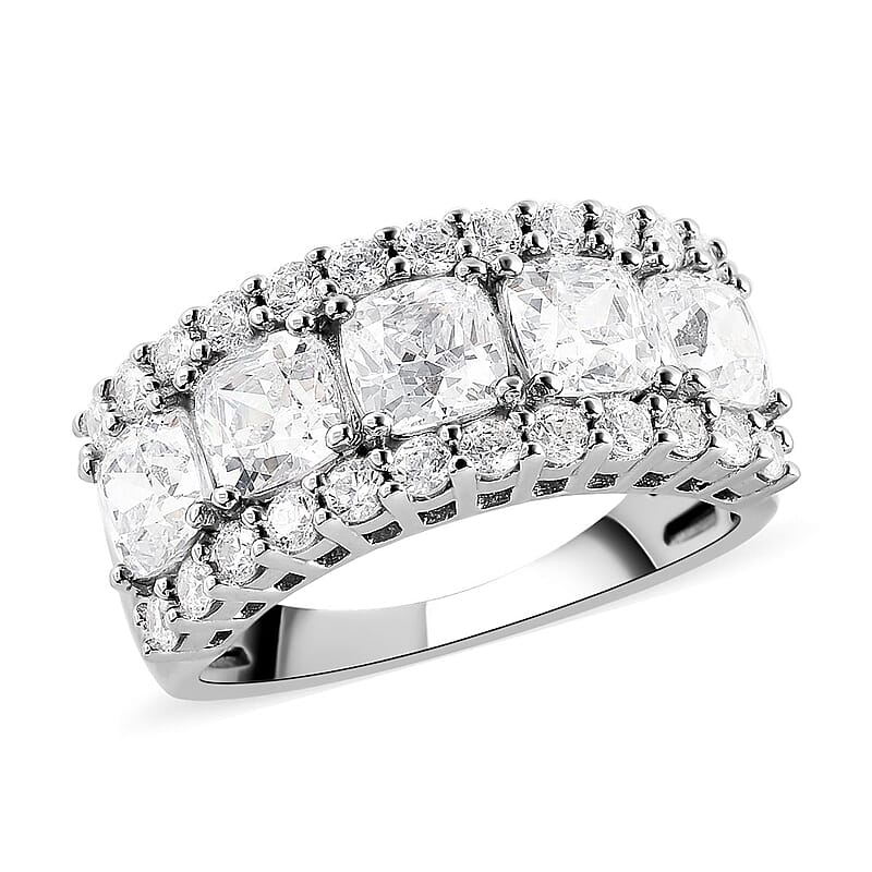 Lustro Stella Made with Finest CZ Ring in Rhodium Over Sterling Silver (Size 10.0) 7.60 ctw