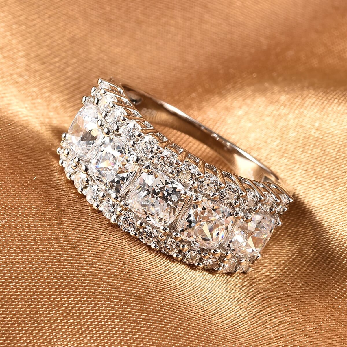 LUSTRO STELLA Made with Finest CZ Ring in Rhodium Over Sterling Silver 7.60 ctw image number 1