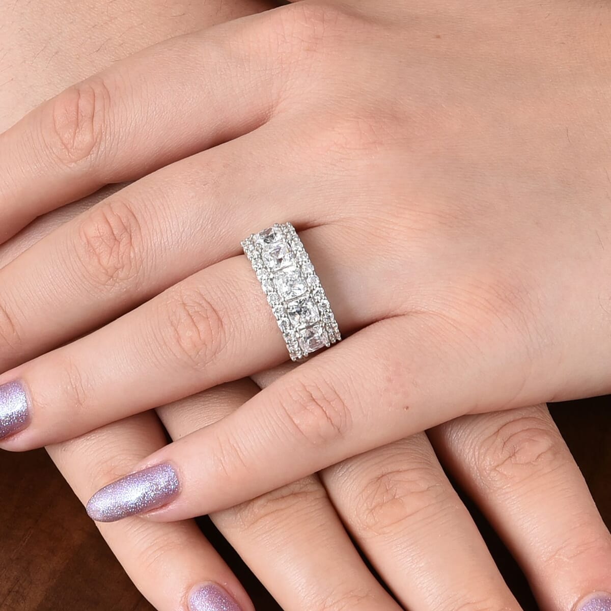 LUSTRO STELLA Made with Finest CZ Ring in Rhodium Over Sterling Silver 7.60 ctw image number 2