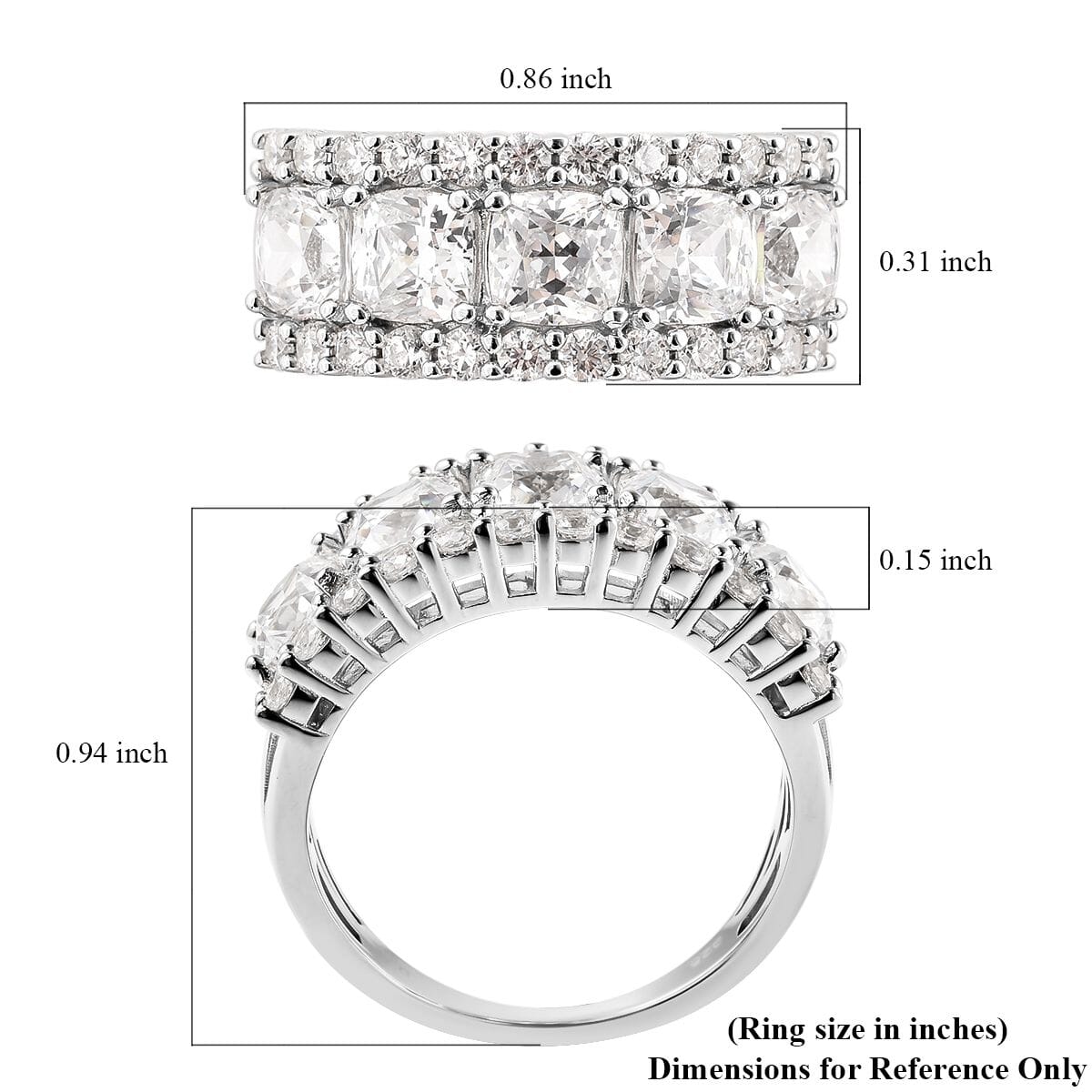 LUSTRO STELLA Made with Finest CZ Ring in Rhodium Over Sterling Silver 7.60 ctw image number 5
