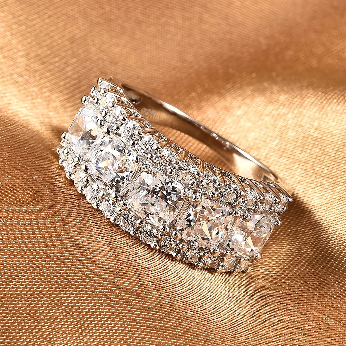 Lustro Stella Made with Finest CZ Ring in Rhodium Over Sterling Silver (Size 7.0) 7.60 ctw image number 1