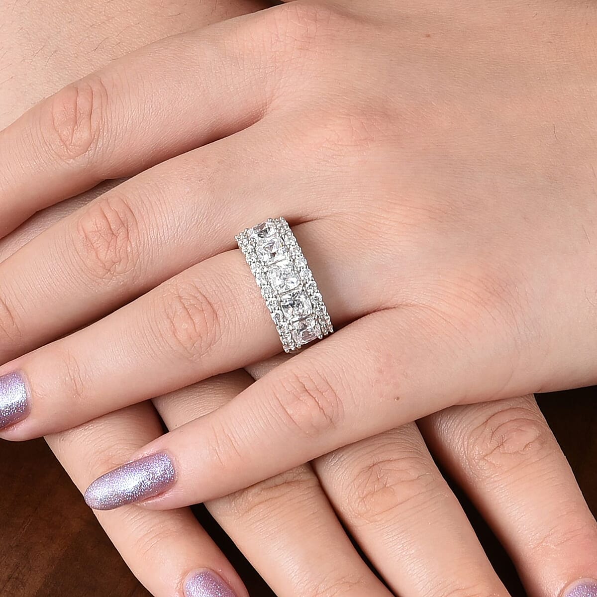 Lustro Stella Made with Finest CZ Ring in Rhodium Over Sterling Silver (Size 7.0) 7.60 ctw image number 2