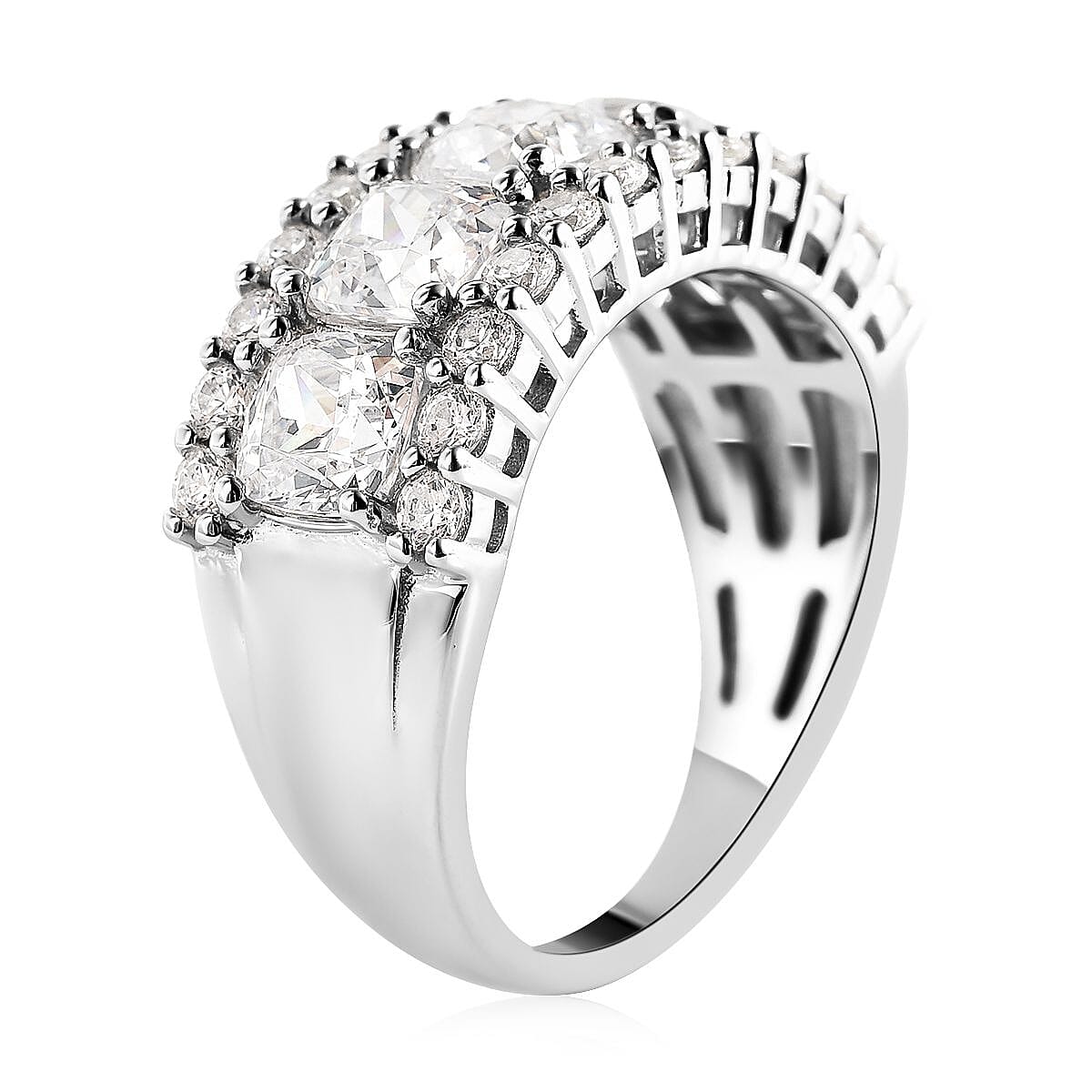 Lustro Stella Made with Finest CZ Ring in Rhodium Over Sterling Silver (Size 7.0) 7.60 ctw image number 3