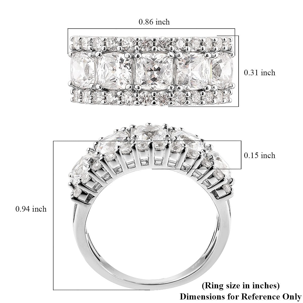 Lustro Stella Made with Finest CZ Ring in Rhodium Over Sterling Silver (Size 7.0) 7.60 ctw image number 5
