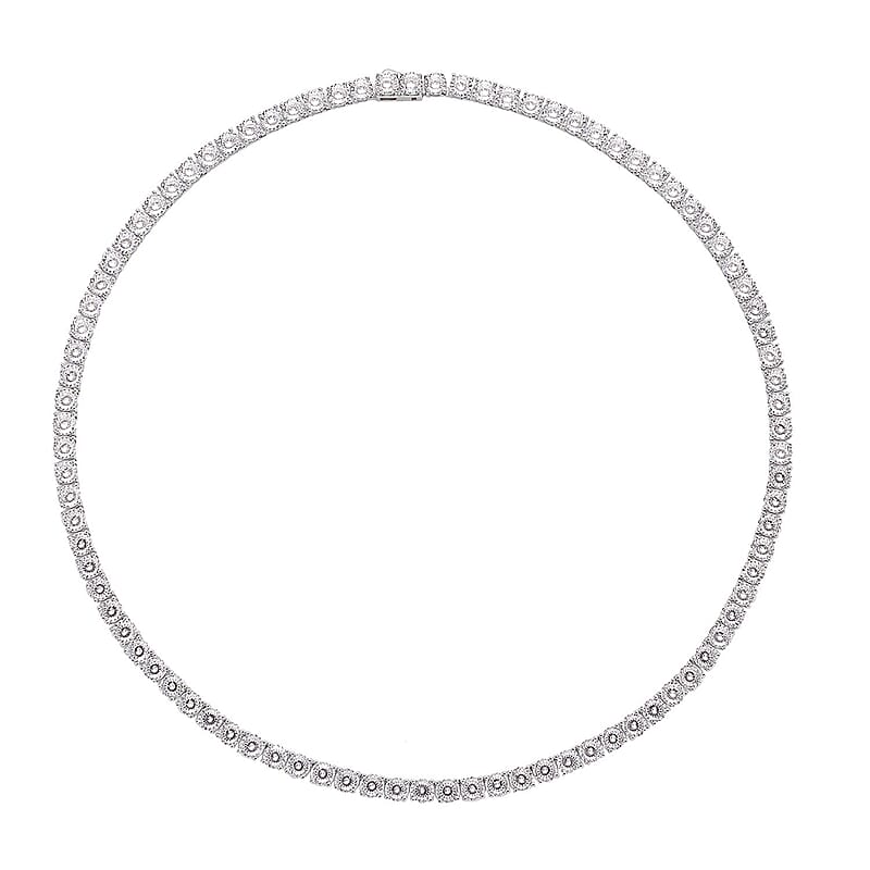 Lustro Stella Made with Finest CZ Tennis Necklace 18 Inches in Rhodium Over Sterling Silver 80.90 ctw
