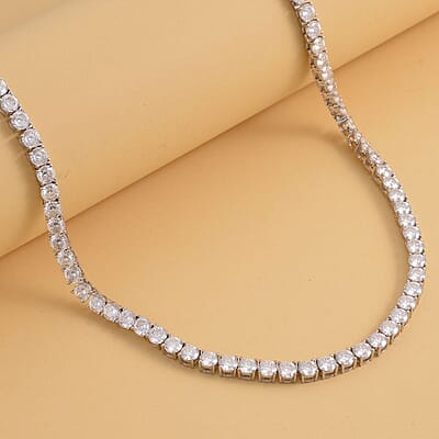 Lustro Stella Made with Finest CZ Tennis Necklace 18 Inches in Rhodium Over Sterling Silver 80.90 ctw