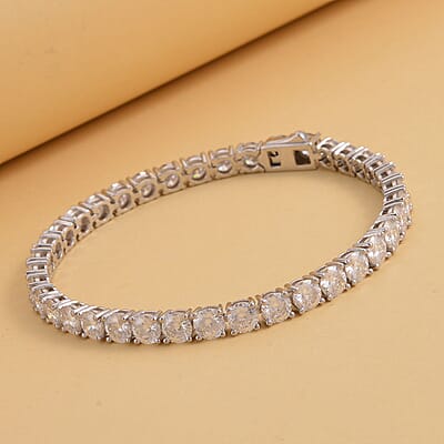 Lustro Stella Made with Finest CZ Tennis Bracelet in Rhodium Over Sterling Silver (6.50 In) 28.35 ctw