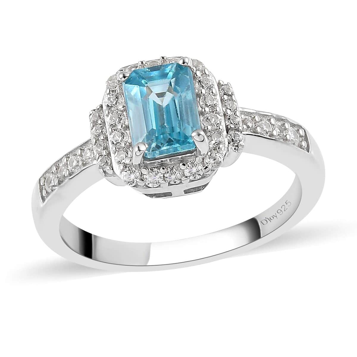 Cambodian Blue Zircon and Natural White Zircon Ring in Platinum Over Sterling Silver (Size 10.0) 1.60 ctw image number 0