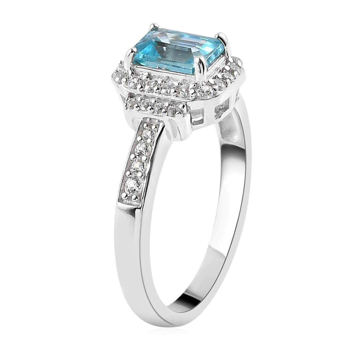 Cambodian Blue Zircon and Natural White Zircon Ring in Platinum Over Sterling Silver (Size 10.0) 1.60 ctw image number 3