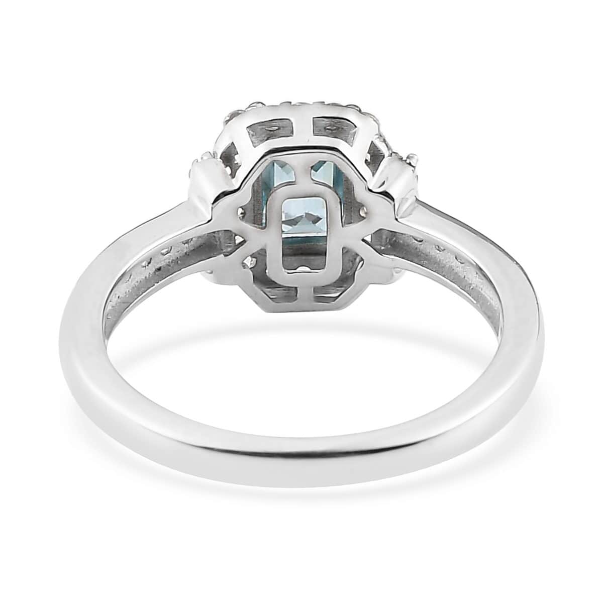 Cambodian Blue Zircon and Natural White Zircon Ring in Platinum Over Sterling Silver (Size 10.0) 1.60 ctw image number 4