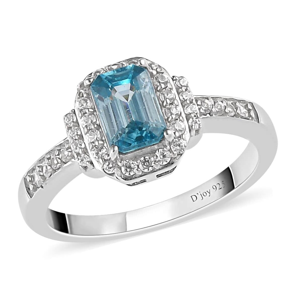 Cambodian Blue Zircon and Natural White Zircon Ring in Platinum Over Sterling Silver (Size 7.0) 1.60 ctw image number 0