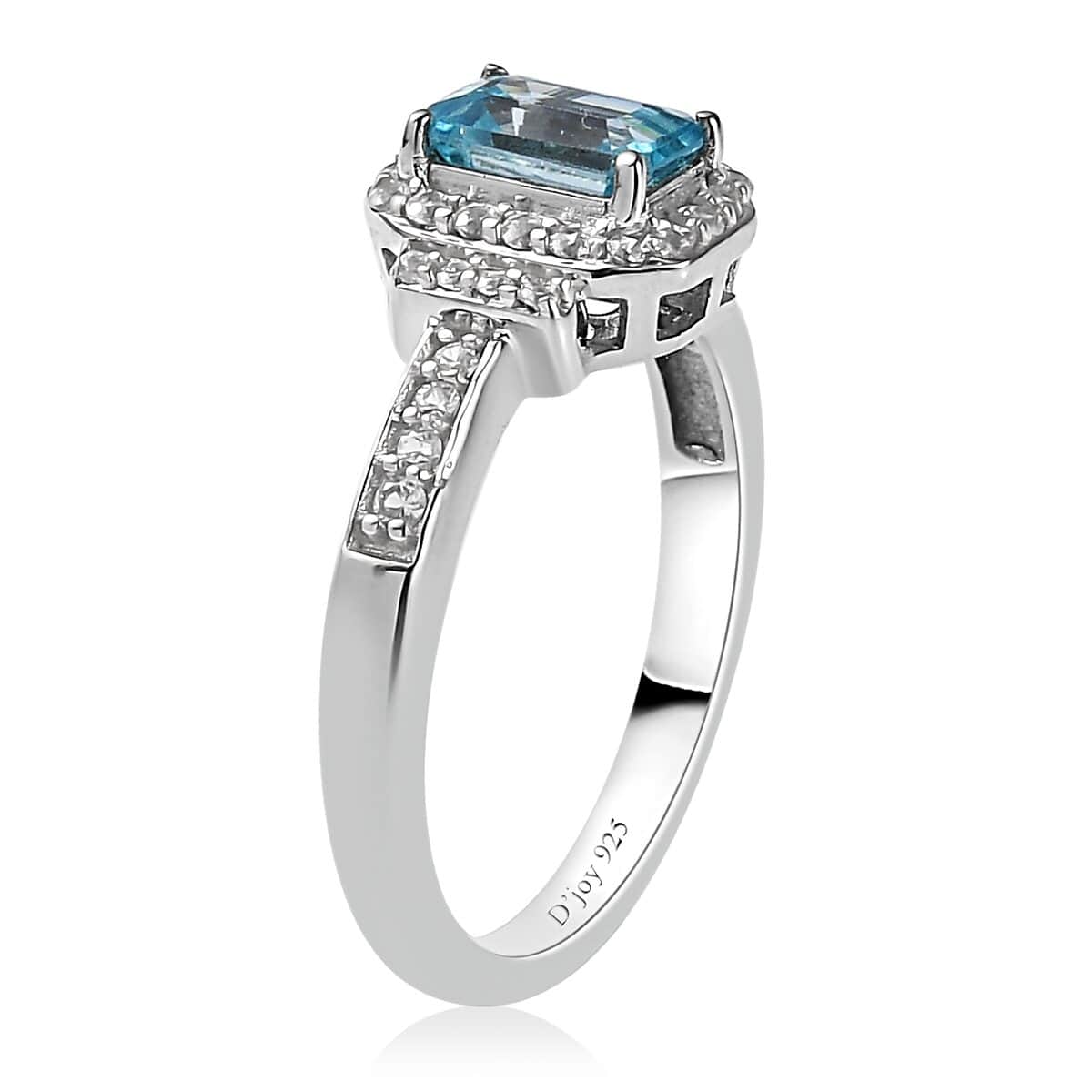 Cambodian Blue Zircon and Natural White Zircon Ring in Platinum Over Sterling Silver (Size 7.0) 1.60 ctw image number 3