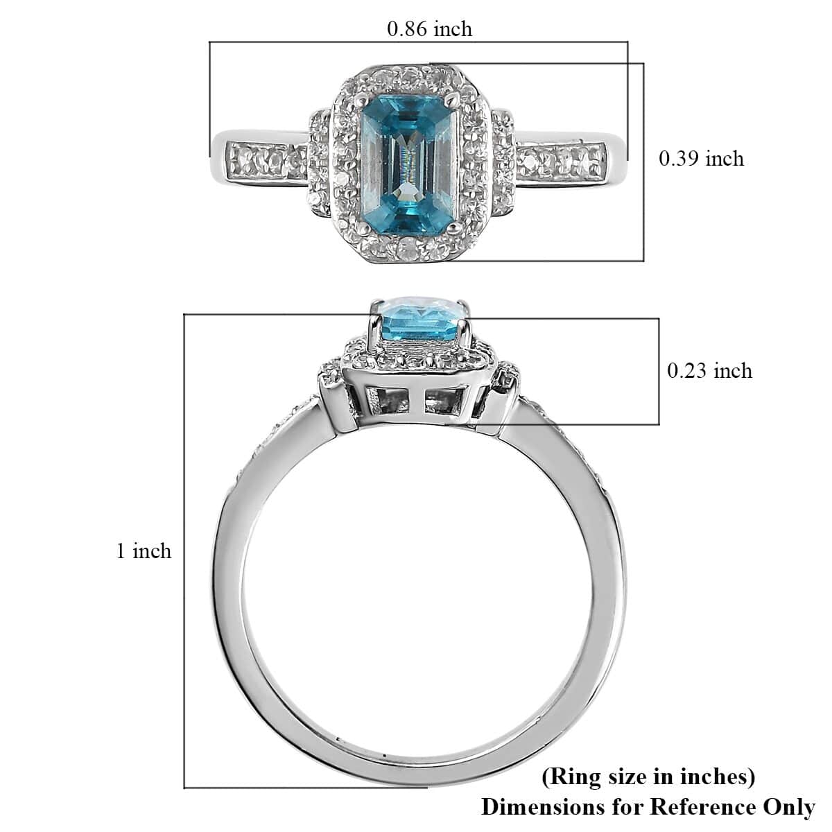 Cambodian Blue Zircon and Natural White Zircon Ring in Platinum Over Sterling Silver (Size 7.0) 1.60 ctw image number 5