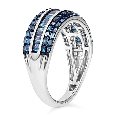 Blue Diamond Ring in Platinum Over Sterling Silver (Size 10.0) 1.00 ctw
