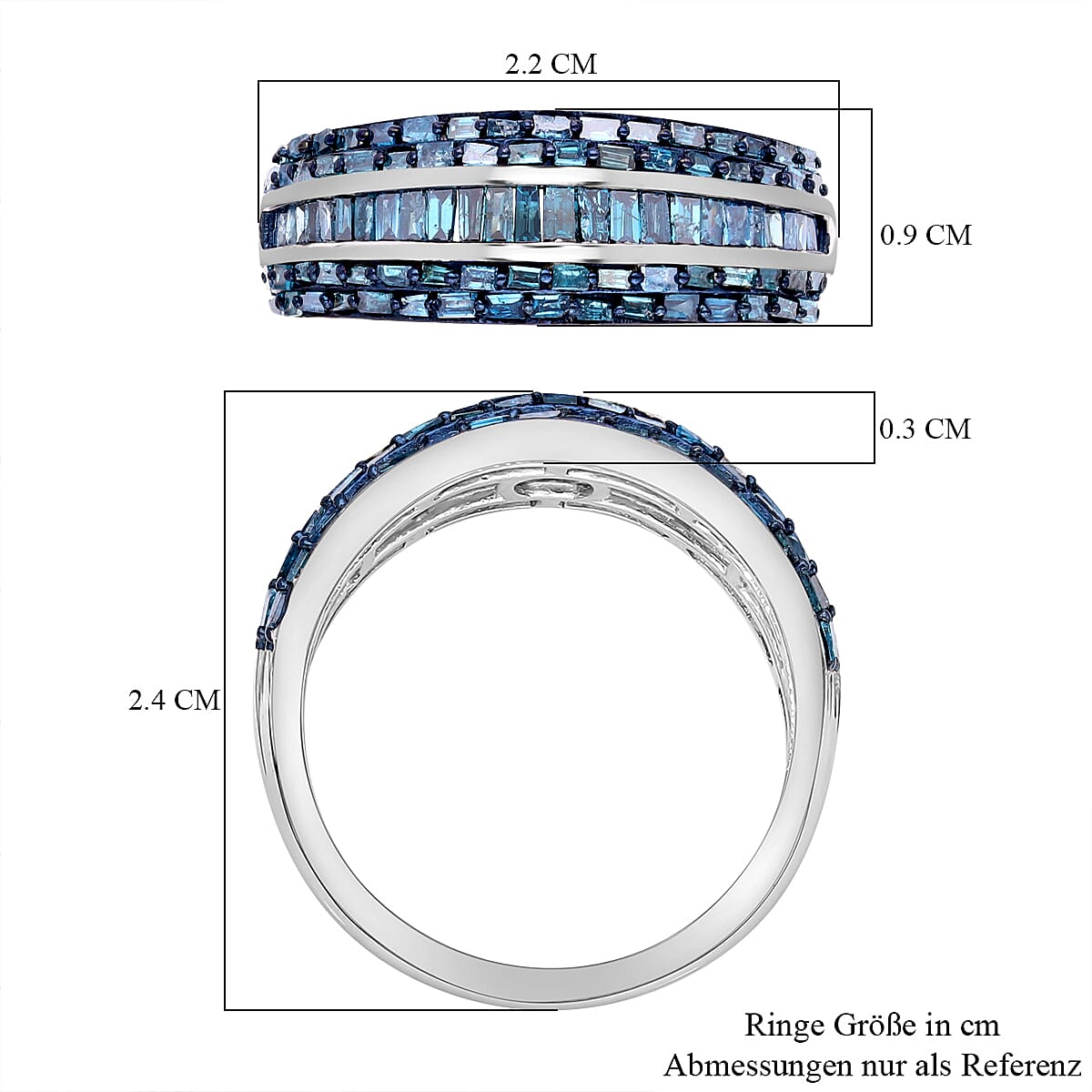 Blue Diamond Ring in Platinum Over Sterling Silver (Size 10.0) 1.00 ctw