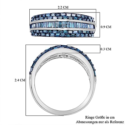 Blue Diamond Ring in Platinum Over Sterling Silver (Size 10.0) 1.00 ctw