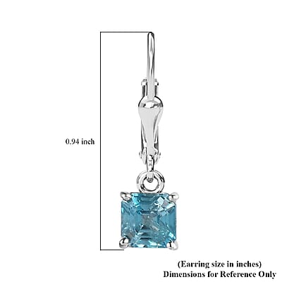 Asscher Cut Premium Cambodian Blue Zircon Solitaire Lever Back Earrings in Platinum Over Sterling Silver 3.25 ctw