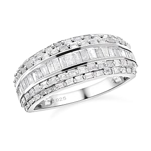 Diamond Ring in Platinum Over Sterling Silver (Size 7.0) 1.00 ctw