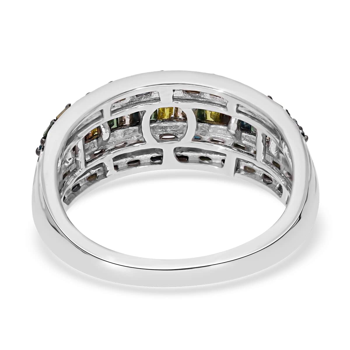 Multi Diamond Ring in Platinum Over Sterling Silver (Size 8.0) 1.00 ctw image number 4