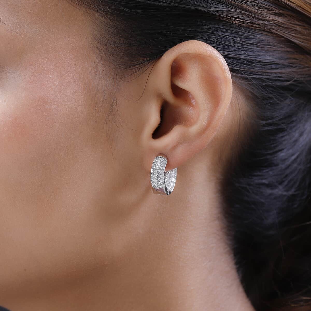 KARIS Simulated Purple Diamond Hoop Earrings in Platinum Bond 3.25 ctw image number 2