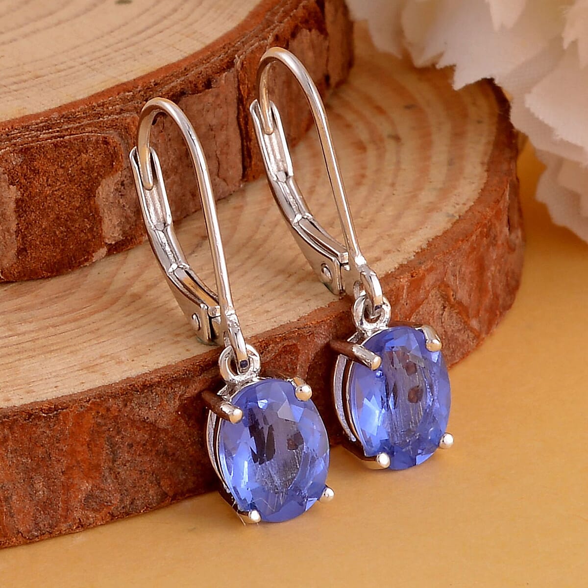 Color Change Fluorite Solitaire Lever Back Earring in Rhodium Over Sterling Silver 2.85 ctw image number 1