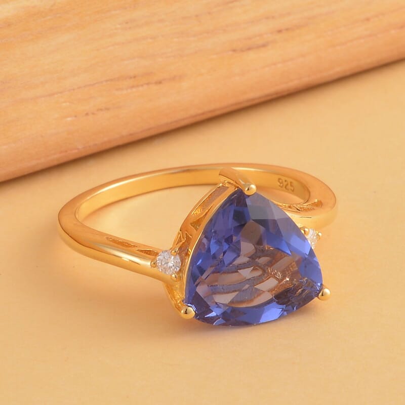 Color Change Fluorite and Moissanite Ring in Vermeil Yellow Gold Over Sterling Silver (Size 10.0) 5.15 ctw