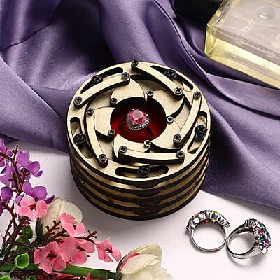 Handcrafted Golden Rotating Wooden Ring Box