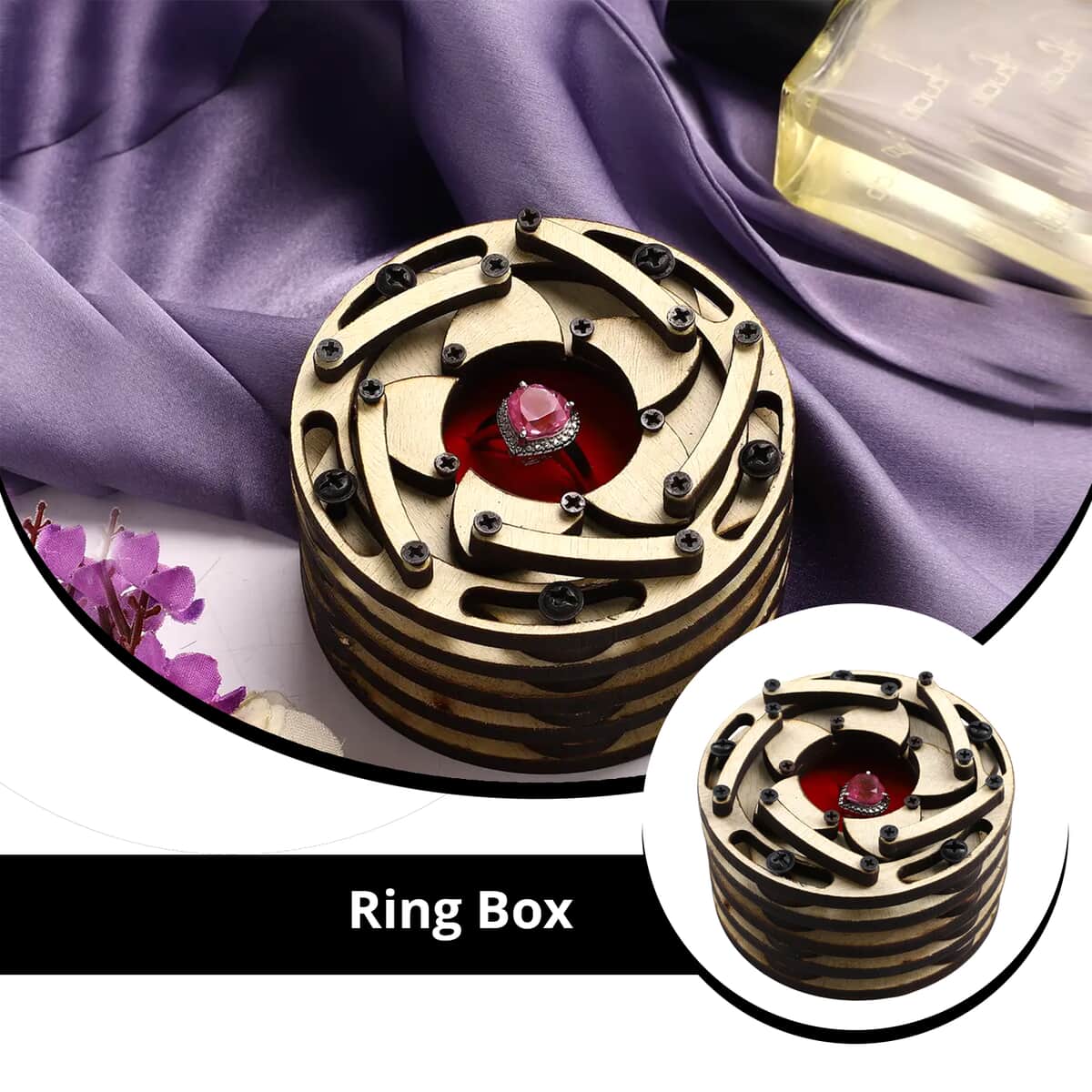 Handcrafted Golden Rotating Wooden Ring Box image number 2