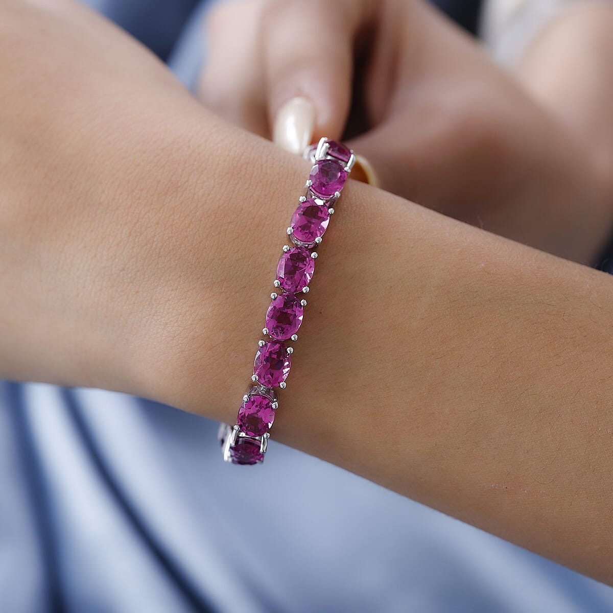 Radiant Orchid Quartz Tennis Bracelet in Platinum Over Sterling Silver (8.00 In) (15 g) (Delivered in 3-5 Business Days) 32.15 ctw image number 2