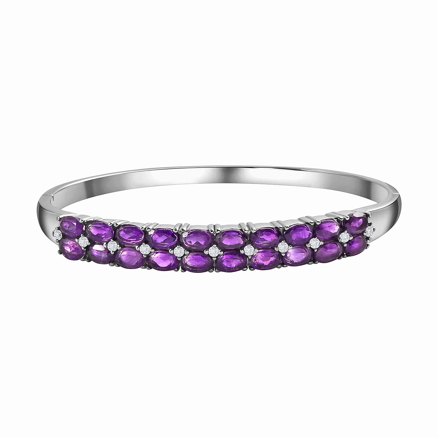 African Amethyst and White Zircon 9.65 ctw Bangle Bracelet in Stainless Steel (7.50 In)