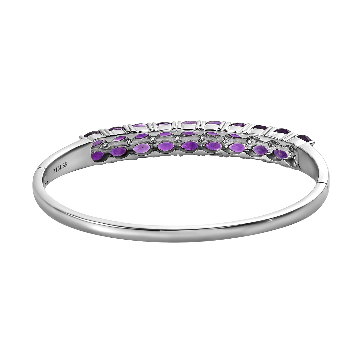 African Amethyst and White Zircon 9.65 ctw Bangle Bracelet in Stainless Steel (7.50 In)
