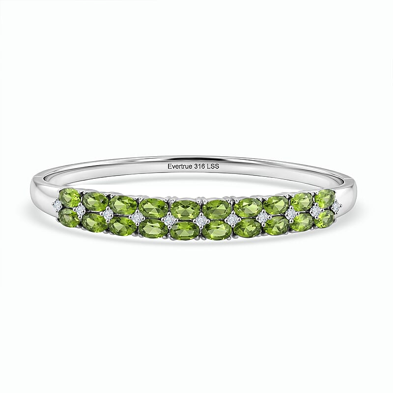 Hebei Peridot and White Zircon 10.80 ctw Bangle Bracelet in Stainless Steel (7.50 In)
