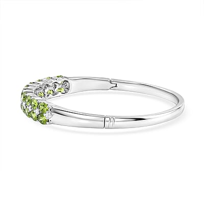 Hebei Peridot and White Zircon 10.80 ctw Bangle Bracelet in Stainless Steel (7.50 In)