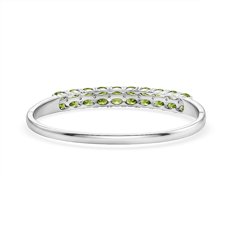 Hebei Peridot and White Zircon 10.80 ctw Bangle Bracelet in Stainless Steel (7.50 In)
