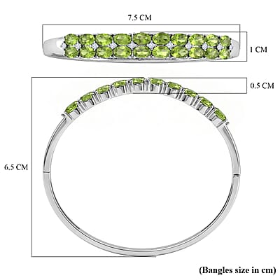 Hebei Peridot and White Zircon 10.80 ctw Bangle Bracelet in Stainless Steel (7.50 In)