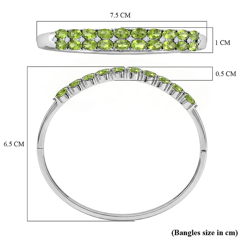 Hebei Peridot and White Zircon 10.80 ctw Bangle Bracelet in Stainless Steel (7.50 In)